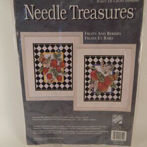NEW Needle Treasures Stamped Cross Stitch Kit FRUITS AND BERRIES Butterflies
